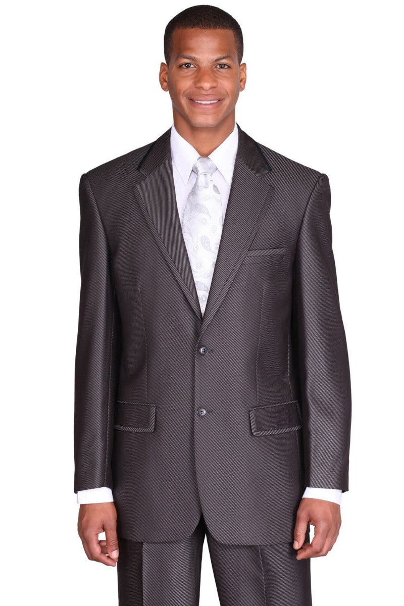Shiny sharkskin  Men's Suit Side-Vented Dark Navy Blue Suit For Men main image 1
