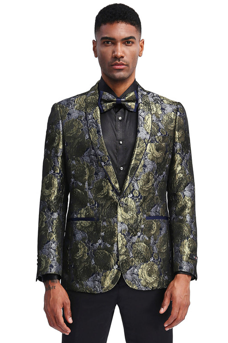 Men's Slim Fit Shiny Metallic Paisley Shawl Prom Dinner Jacket in Silver & Gold, Large / Silver Men's Slim Fit Shiny Metallic Paisley Shawl Prom Dinner Jacket in Silver & Gold, Large / Silver