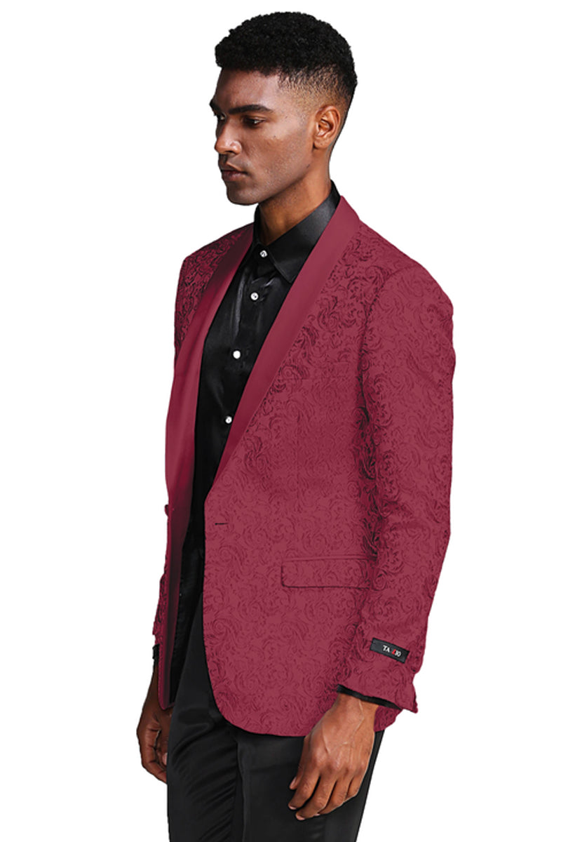 Men's Slim Fit Wedding Prom Tonal Paisley Tuxedo Jacket in Burgundy