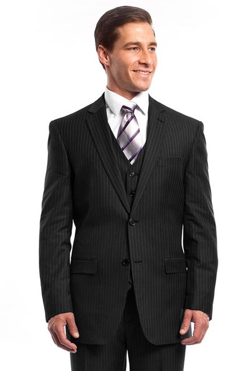 Men's 2 Button  Black Slim Fit Vested Suit main image 1