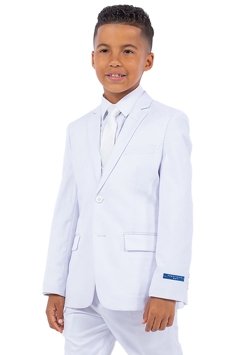 Father and Son Suits - Light Grey Boys Suit Perry Ellis Vested Boy's Wedding Suit in Light Grey