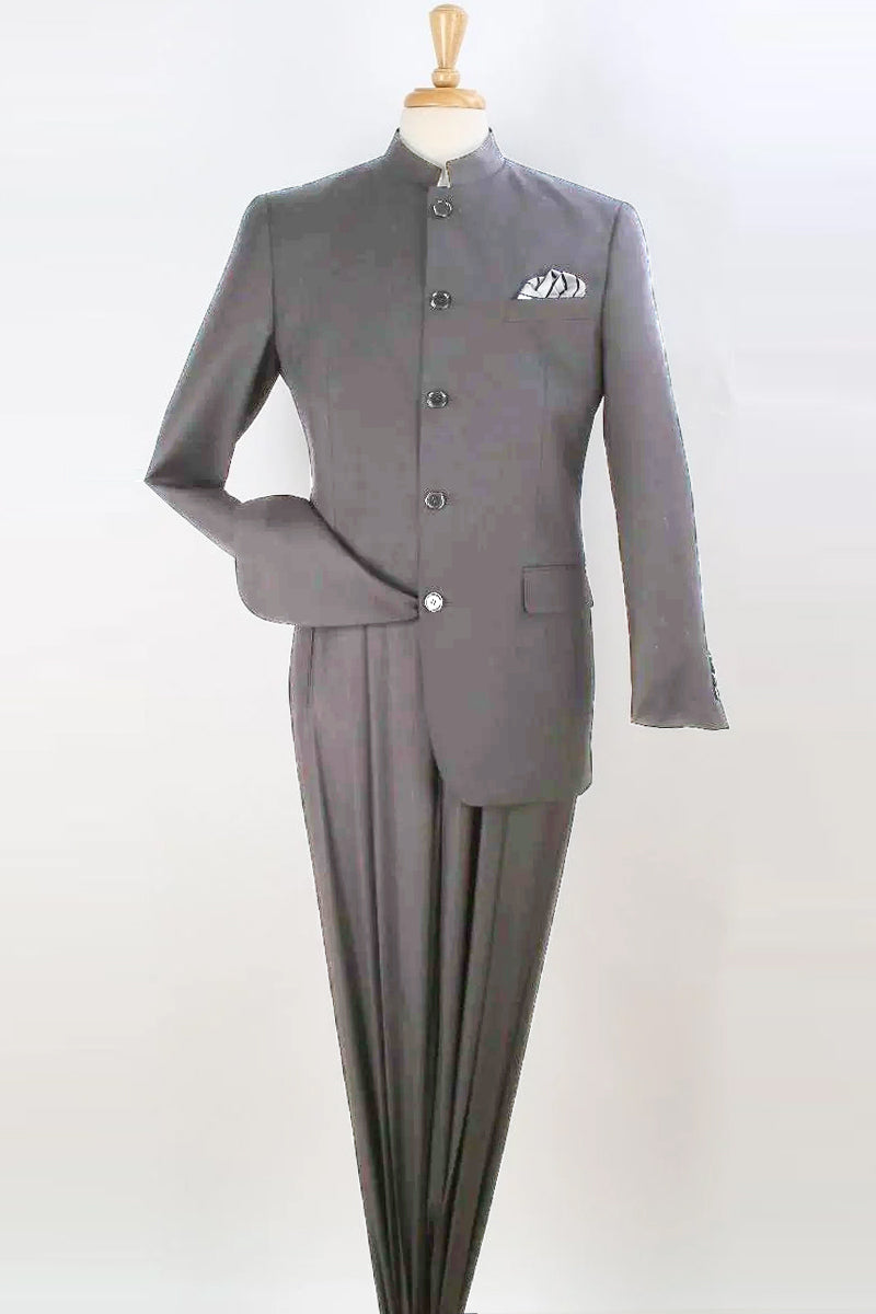 Mens 5 Button Mandarin Collar Tuxedo Suit in Navy