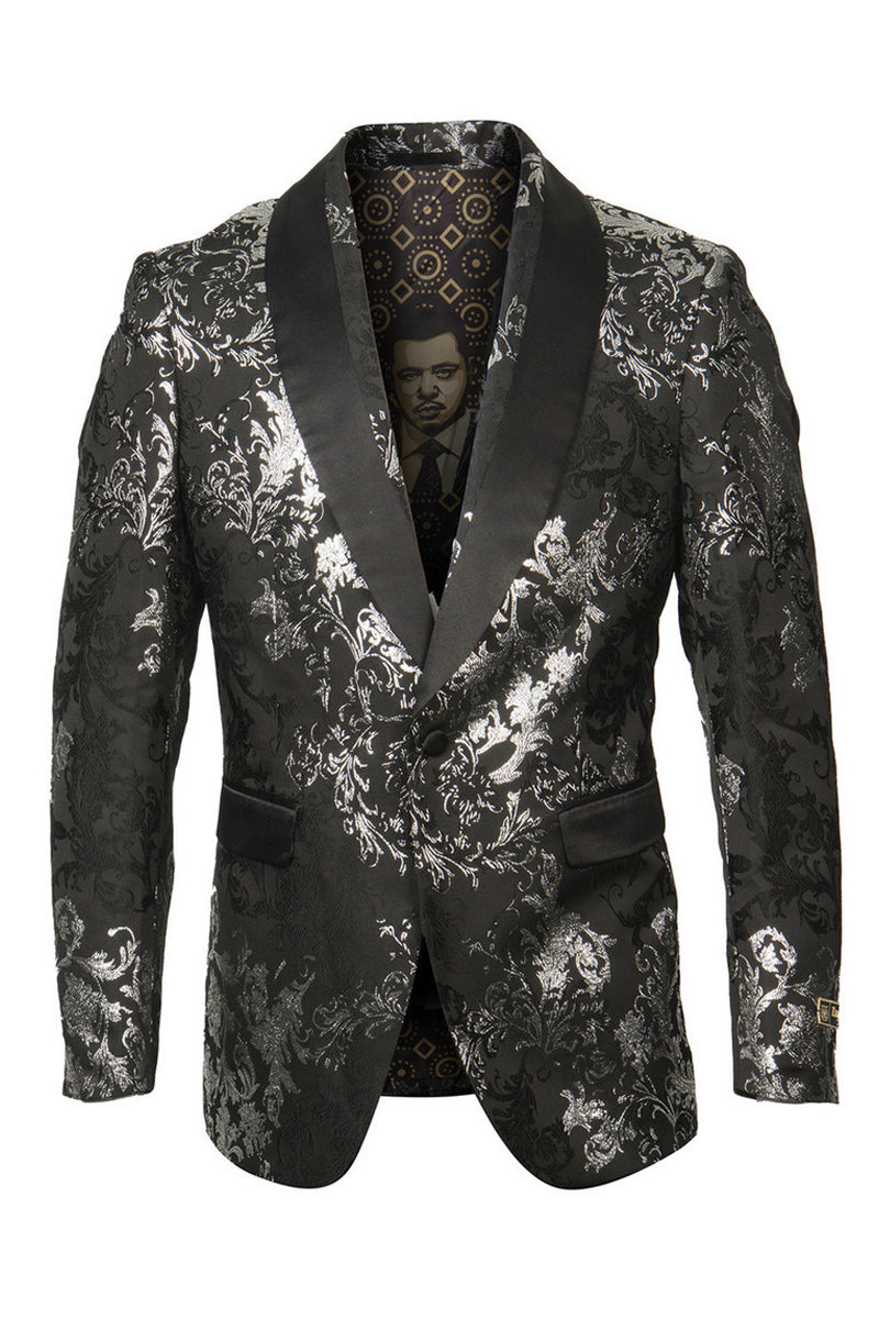 Mens One Button White and Silver Tuxedo Blazer