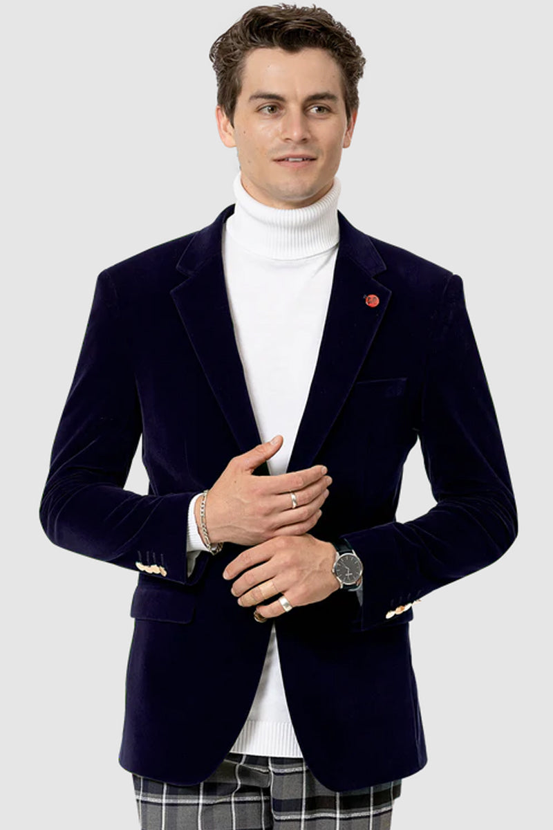 Men's Blue Ticket Pocket Flap Front Pockets Two Button Blazer main image 1