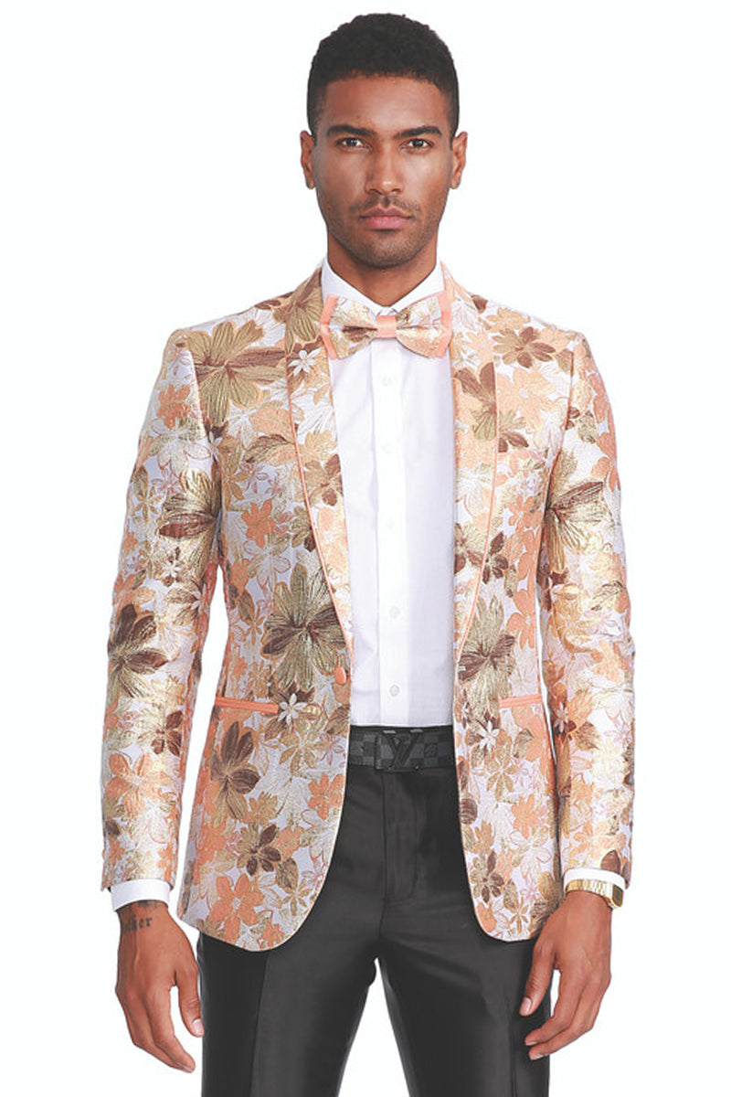 slim fit dress slacks Men's Slim Fit Paisley Prom Tuxedo Jacket in Peach & Orange, Small / Orange