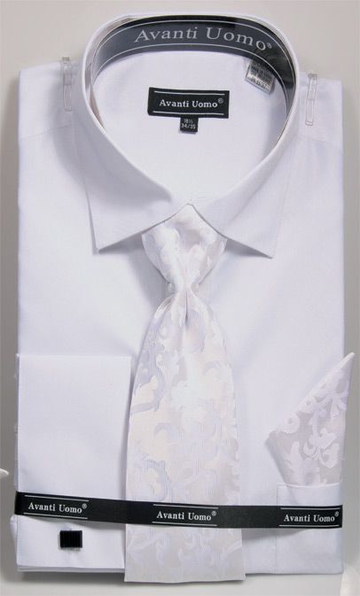 Men's weave Pattern French Cuff Dress Shirt, Tie & Hanky Set in White – SignatureMenswear Men's weave Pattern French Cuff Dress Shirt, Tie & Hanky Set in White – SignatureMenswear