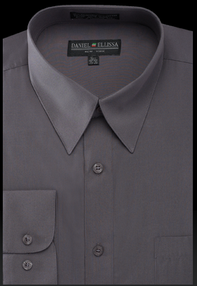 Men's Regular Fit Basic Dress Shirt in Charcoal Grey 21 37/38 / Charcoal Men's Regular Fit Basic Dress Shirt in Charcoal Grey 21 37/38 / Charcoal