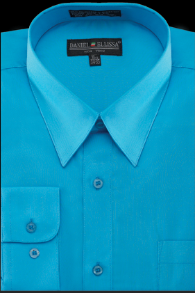 Teal Mens Turquoise Dress Shirt Slim Fit Button-Down Collar Long Sleeve  Shirt, Classic I Solid