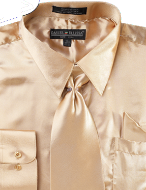 Men's Regular Fit Shiny Satin Dress Shirt, Tie & Pocket Square Set in Taupe 20½ 35/36 / Taupe