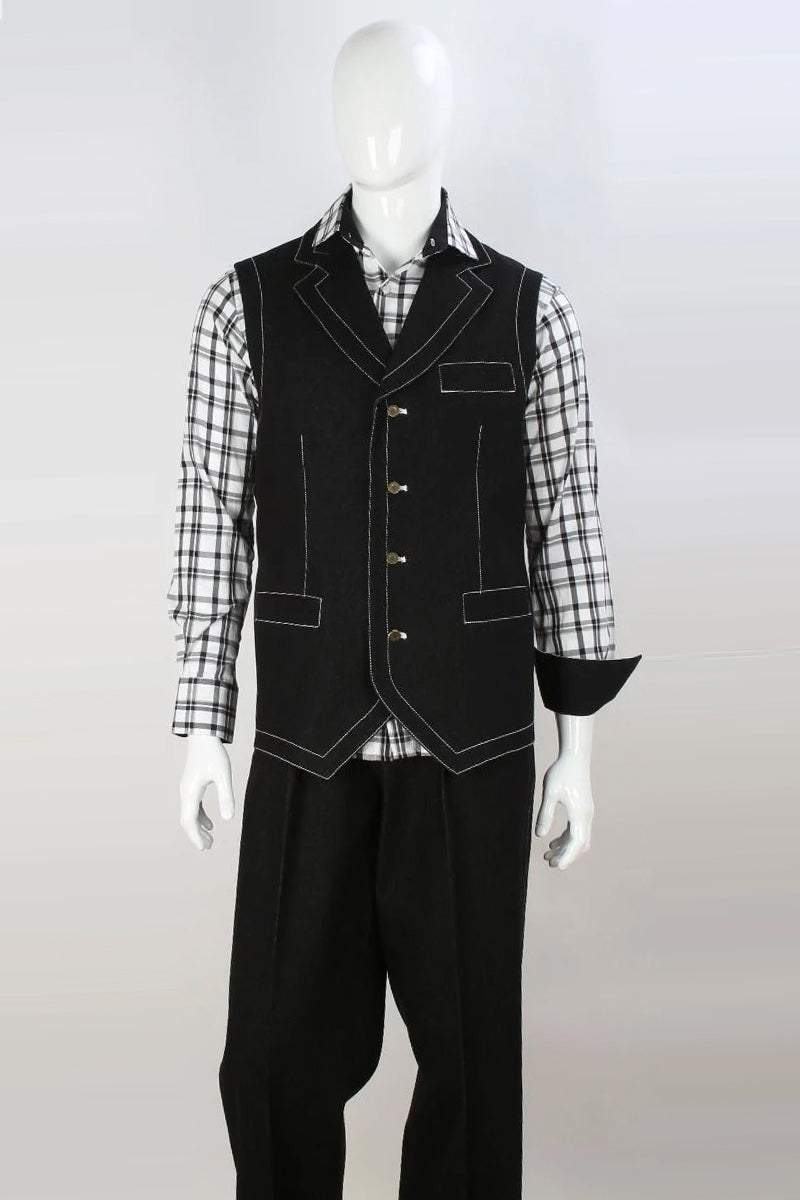 Men's Black 2pc Denim Vest Sets Baggy - Wide Leg Pants Jean Fabric Leisure Casual Suit For Sale main image 0