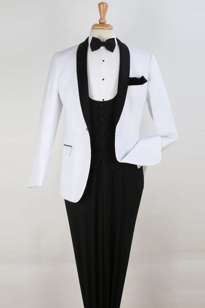 Mens 2 Button Shawl/Peak Hybrid Sharkskin Tuxedo in White main image 1