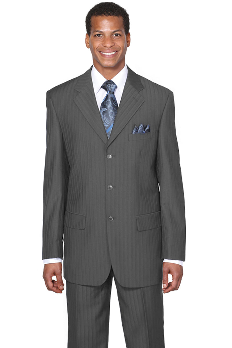 Mens Classic Fit 3 Button Tonal Pinstripe Suit In Grey – Signaturemenswear