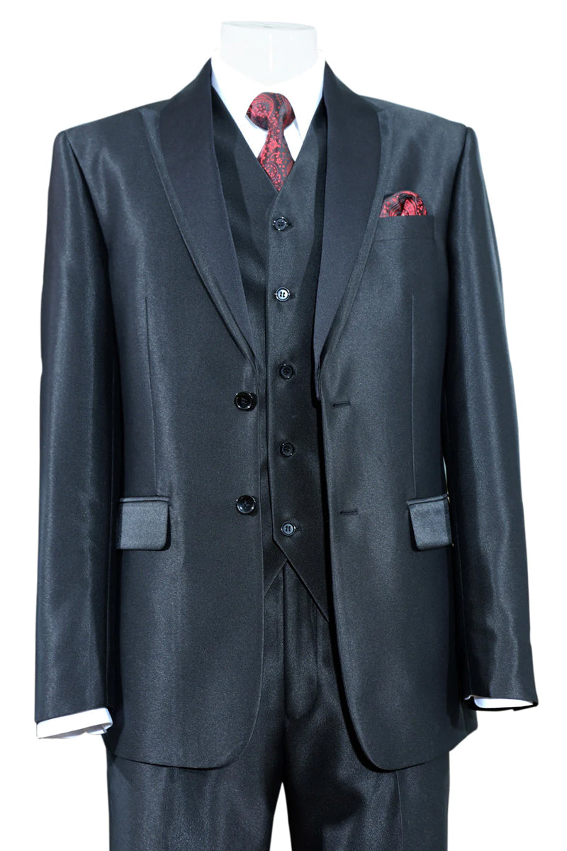 Men's Black Shiny Sharkskin Custom Fitting Flashy Dress Slack main image 1