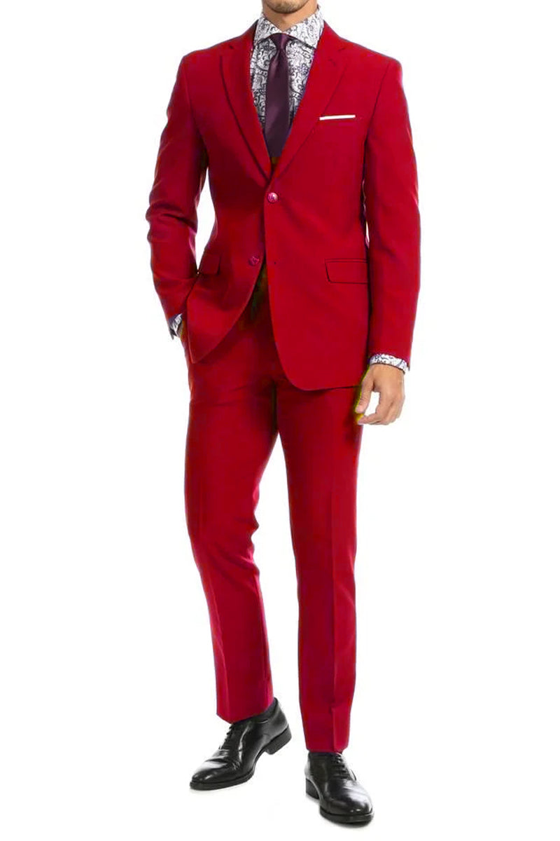 strapless open back dress Mens Two Button Modern Fit Basic Suit in Red 60 Long / Red