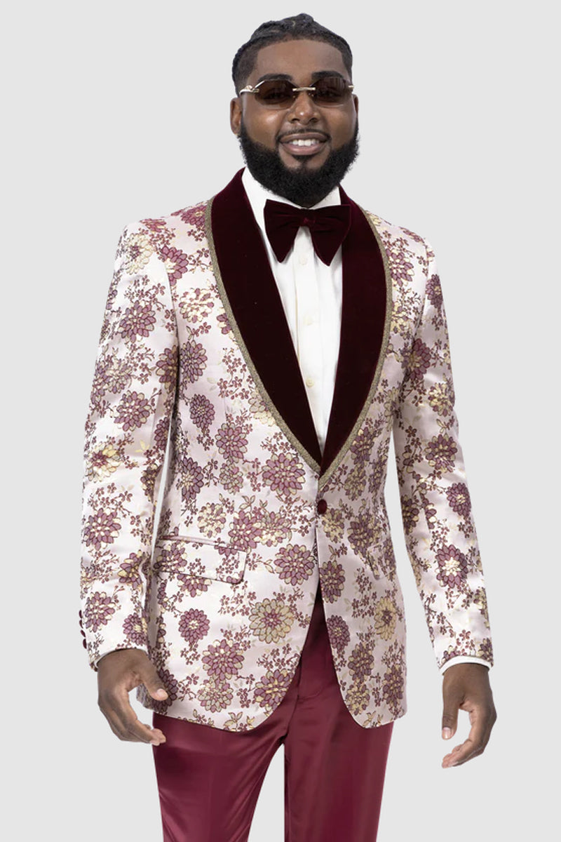 burgundy prom suit and dress ZAPAKASA Men Burgundy Double Breasted Notched Lapel Men's Prom Suits main image 1