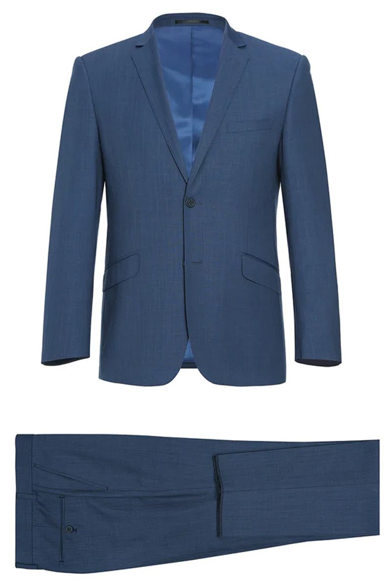 Mens 2 Button Modern Fit Vested Wool Suit in French Blue main image 0