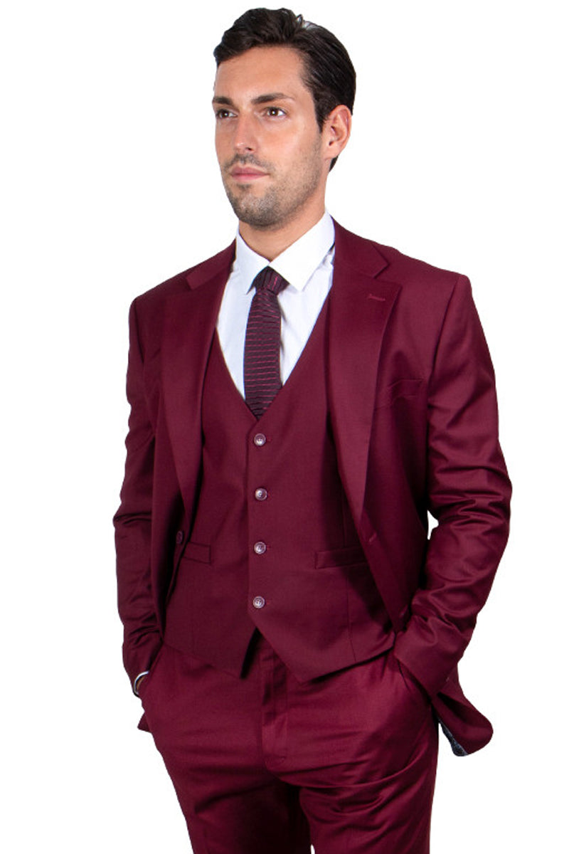 Mens Two Button Classic Fit Vested Suit in Burgundy main image 0