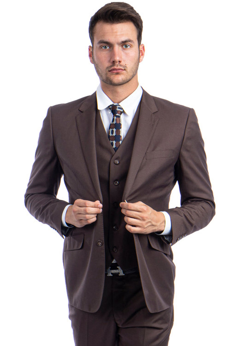 Mens Two Button Modern Fit Wool Feel Suit in Brown main image 0