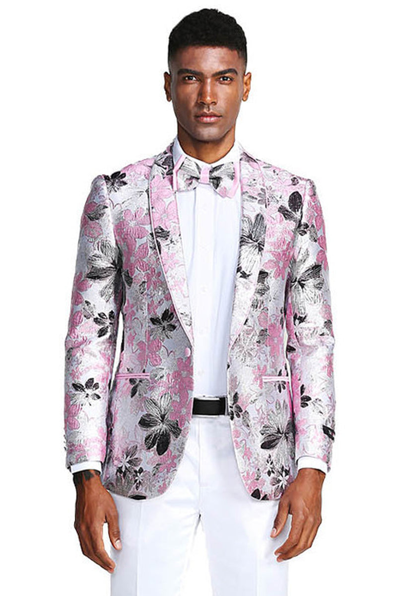 Men's Slim Fit Paisley Prom Tuxedo Jacket in Pink & Black, Small / Pink Men's Slim Fit Paisley Prom Tuxedo Jacket in Pink & Black, Small / Pink