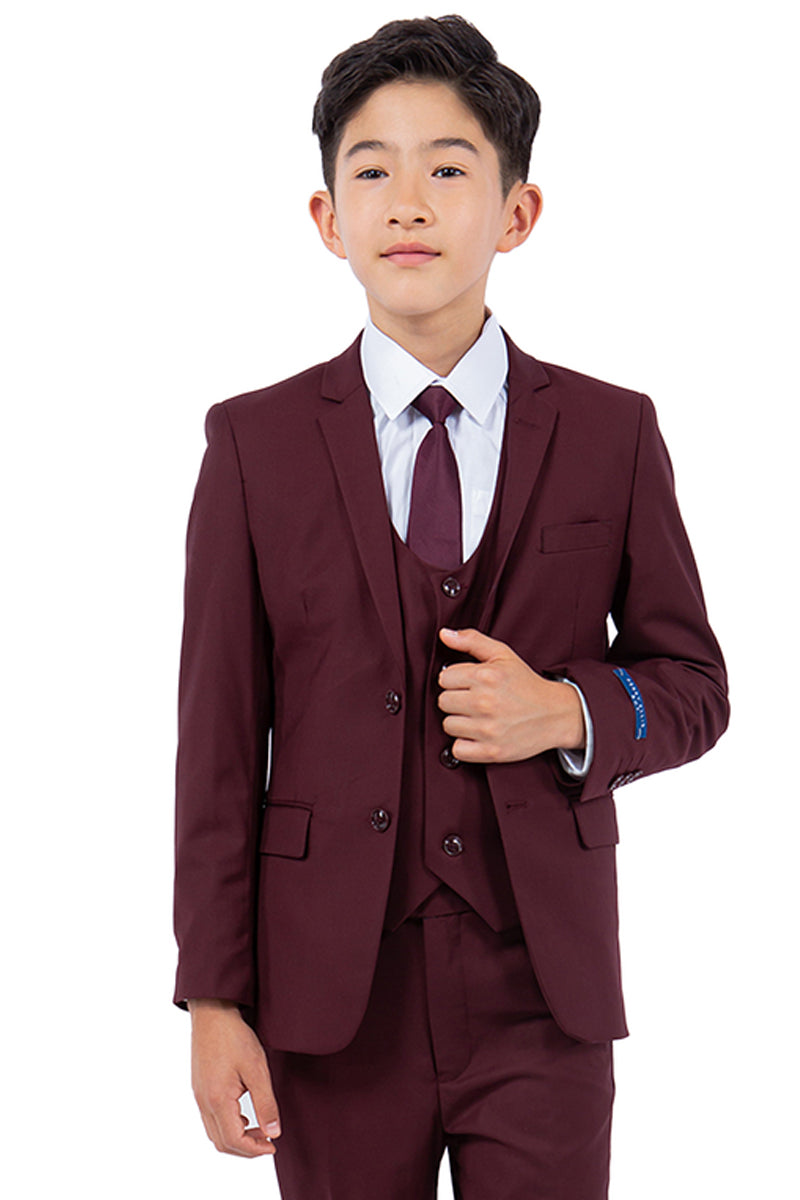 Perry Ellis Vested Boy's Wedding Suit in Burgundy, Burgundy / 2 Perry Ellis Vested Boy's Wedding Suit in Burgundy, Burgundy / 2