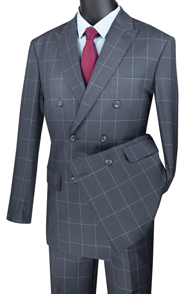 Men's Brown Two Side Vents Plaid ~ Windowpane Vested Suit main image 1