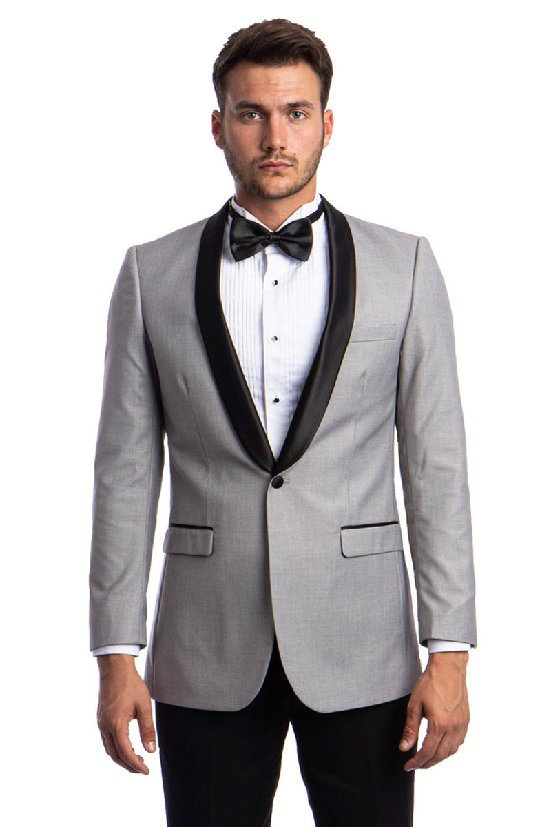 Men's One Button Shawl Lapel Dinner Jacket In Grey & Black 