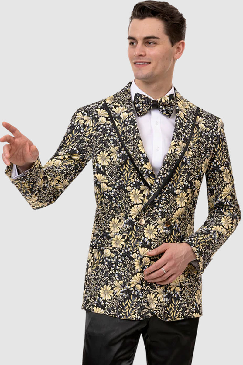 Black And Gold Two Toned Paisley Floral Blazer Tuxedo Dinner Jacket Fashion Sport Coat main image 1
