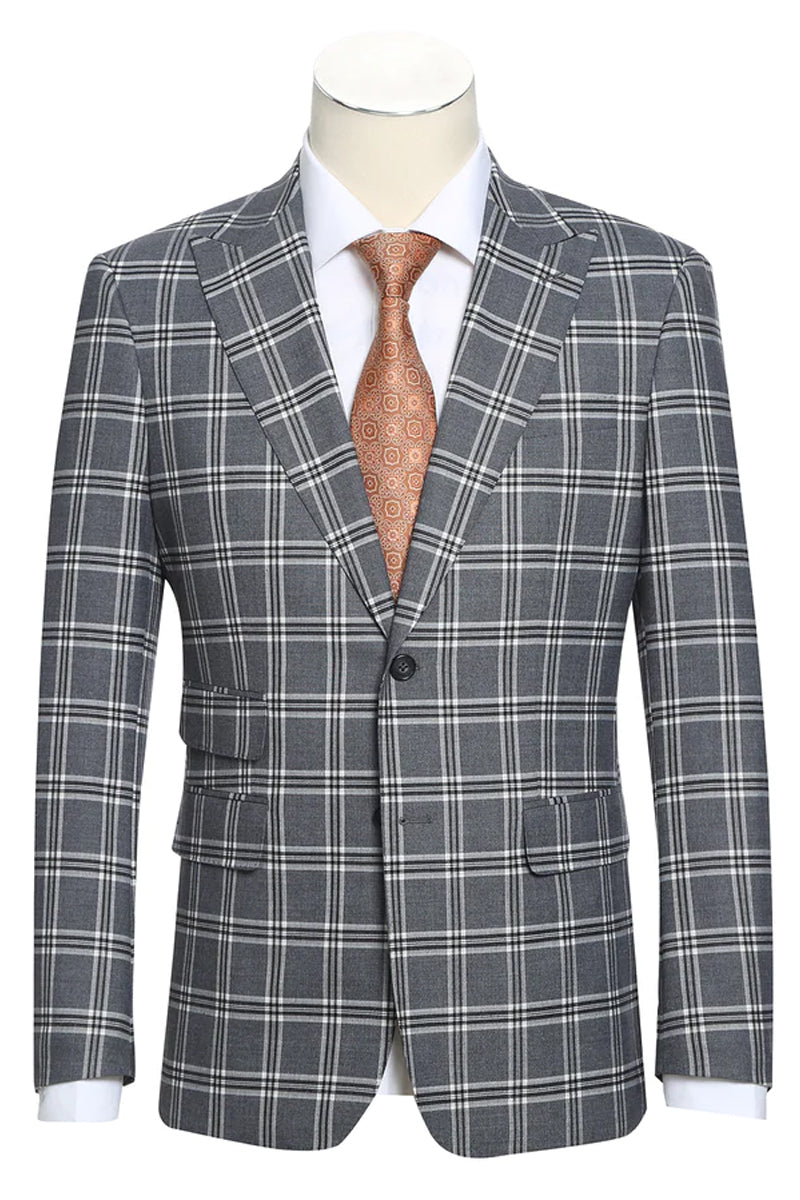 Men's 1 button style Grey Peak Lapel Vested Slim fitted Suit