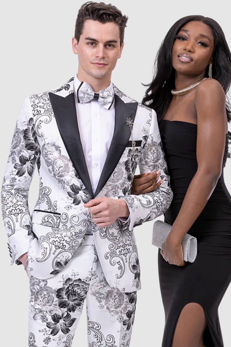 Teal Prom Tuxedo Suit - Teal Wedding Suit - Mens Two Button Peak Lapel Paisley Prom Tuxedo Blazer main image 1
