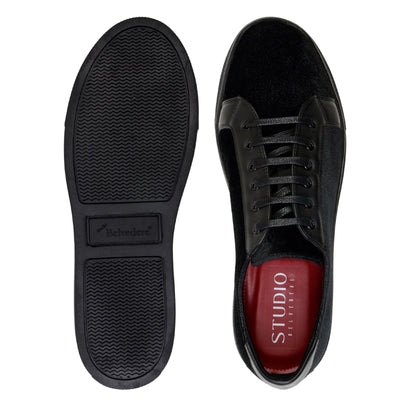 Men's Belvedere Teo Velvet & Patent Leather Dress Sneaker in Black