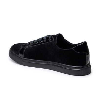 Men's Belvedere Teo Velvet & Patent Leather Dress Sneaker in Black
