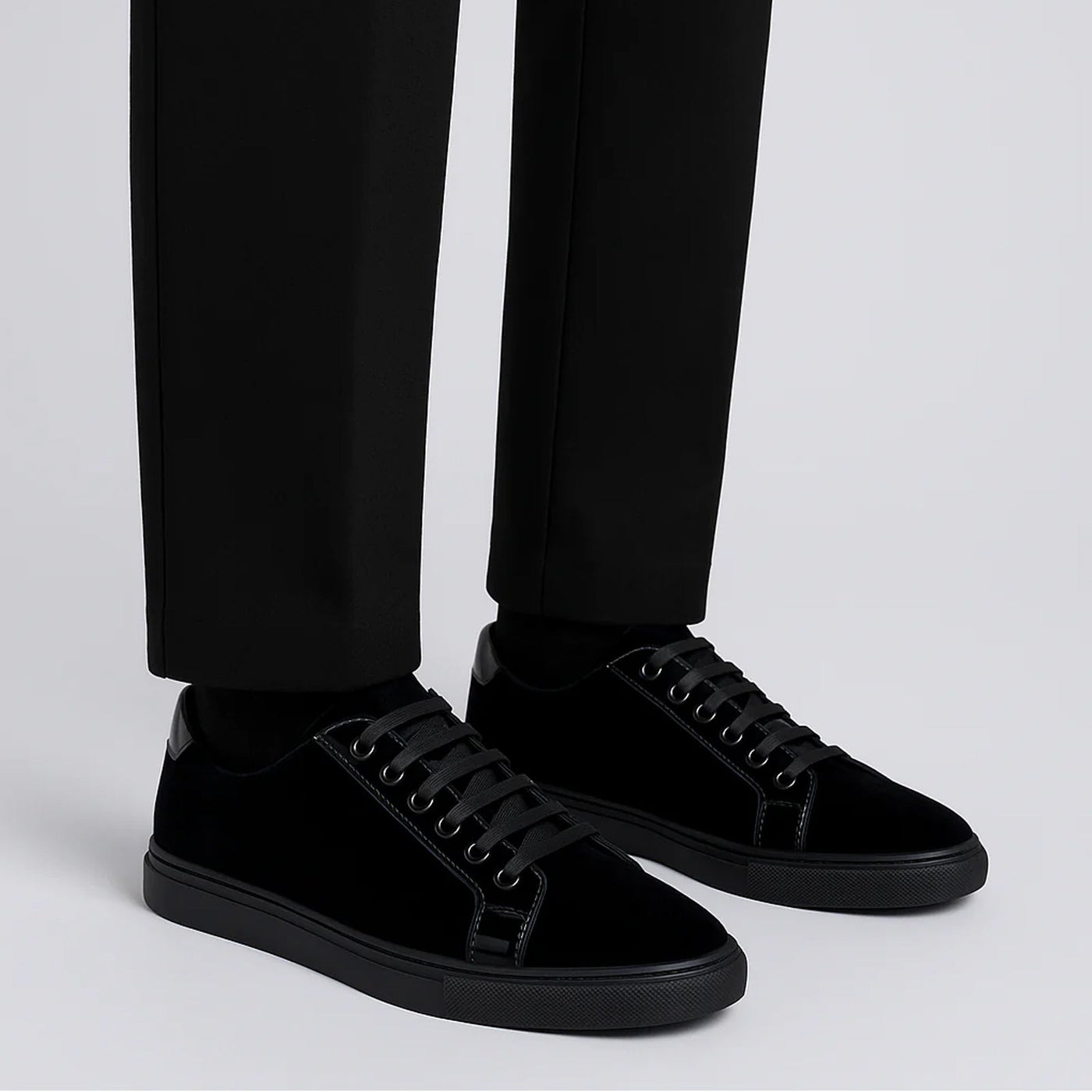 Men's Belvedere Teo Velvet & Patent Leather Dress Sneaker in Black