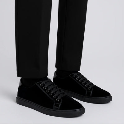 Men's Belvedere Teo Velvet & Patent Leather Dress Sneaker in Black