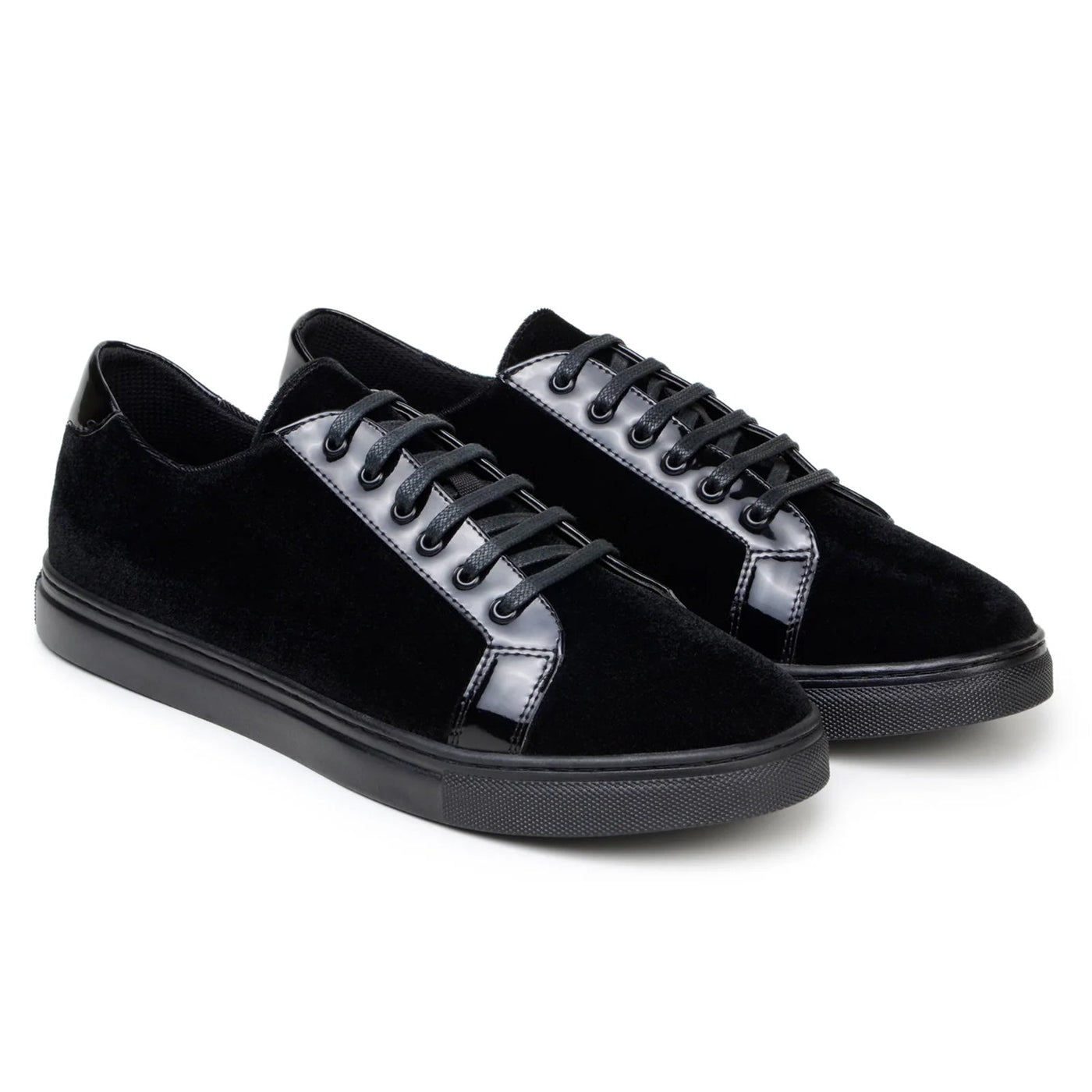 Men's Belvedere Teo Velvet & Patent Leather Dress Sneaker in Black
