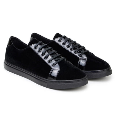 Men's Belvedere Teo Velvet & Patent Leather Dress Sneaker in Black