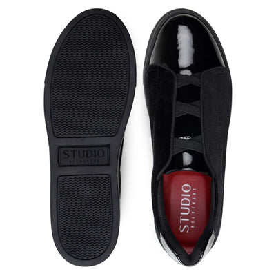 Men's Belvedere Silvano Velvet & Patent Leather Tuxedo Tennis Shoe in Black