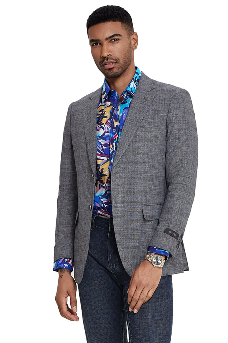 Men's Slim Fit Two Button Sport Coat Blazer in Grey Glen Check