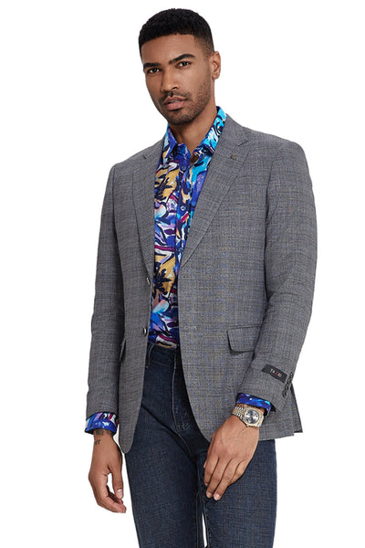Men's Slim Fit Two Button Sport Coat Blazer in Grey Glen Check