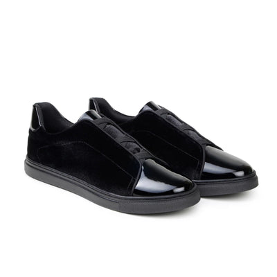 Men's Belvedere Silvano Velvet & Patent Leather Tuxedo Tennis Shoe in Black