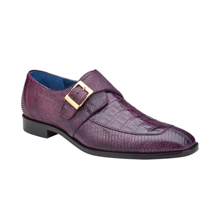 Men's Belvedere Pablo Crocodile & Lizard Moc-Toe Monk Strap Dress Shoe in Purple