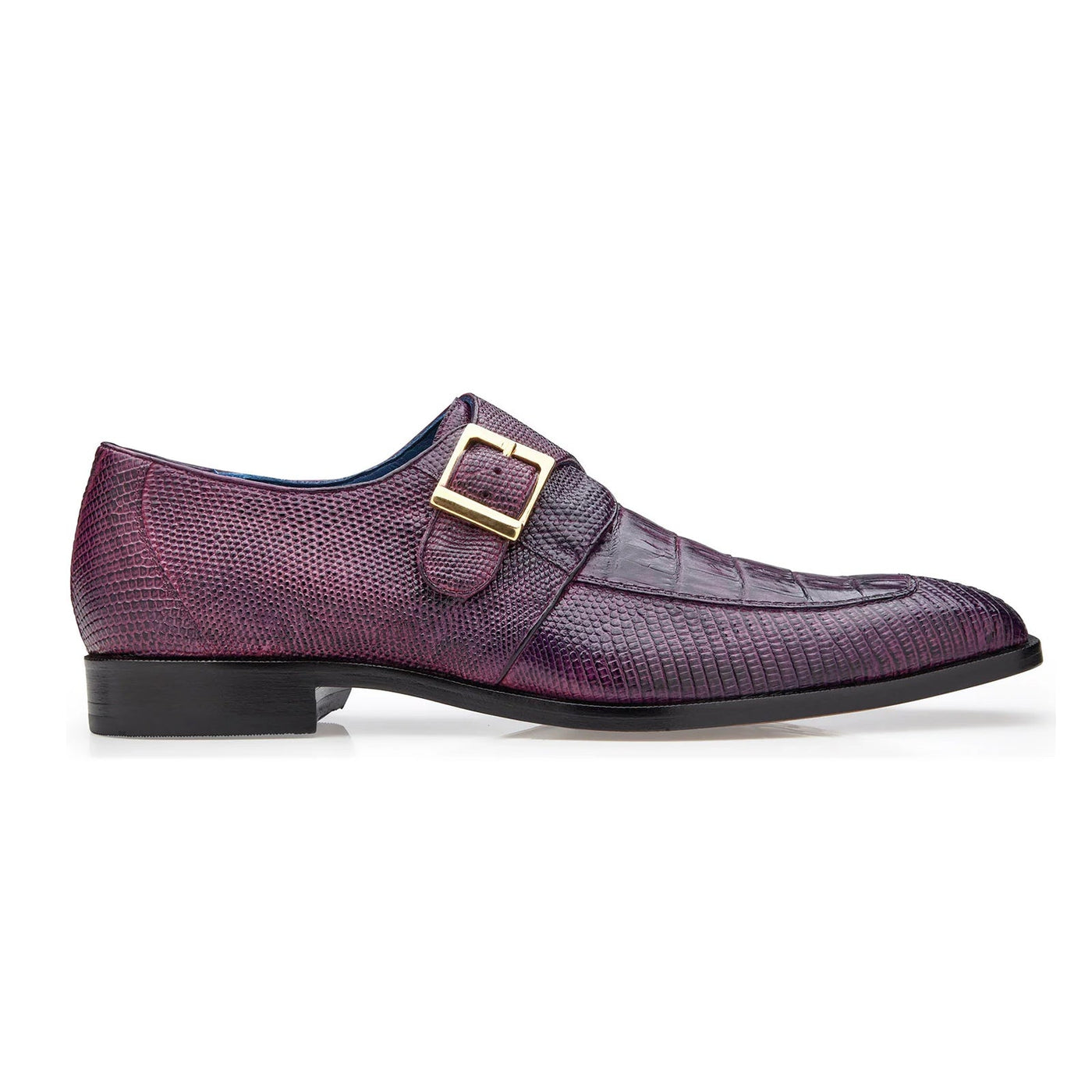 Men's Belvedere Pablo Crocodile & Lizard Moc-Toe Monk Strap Dress Shoe in Purple