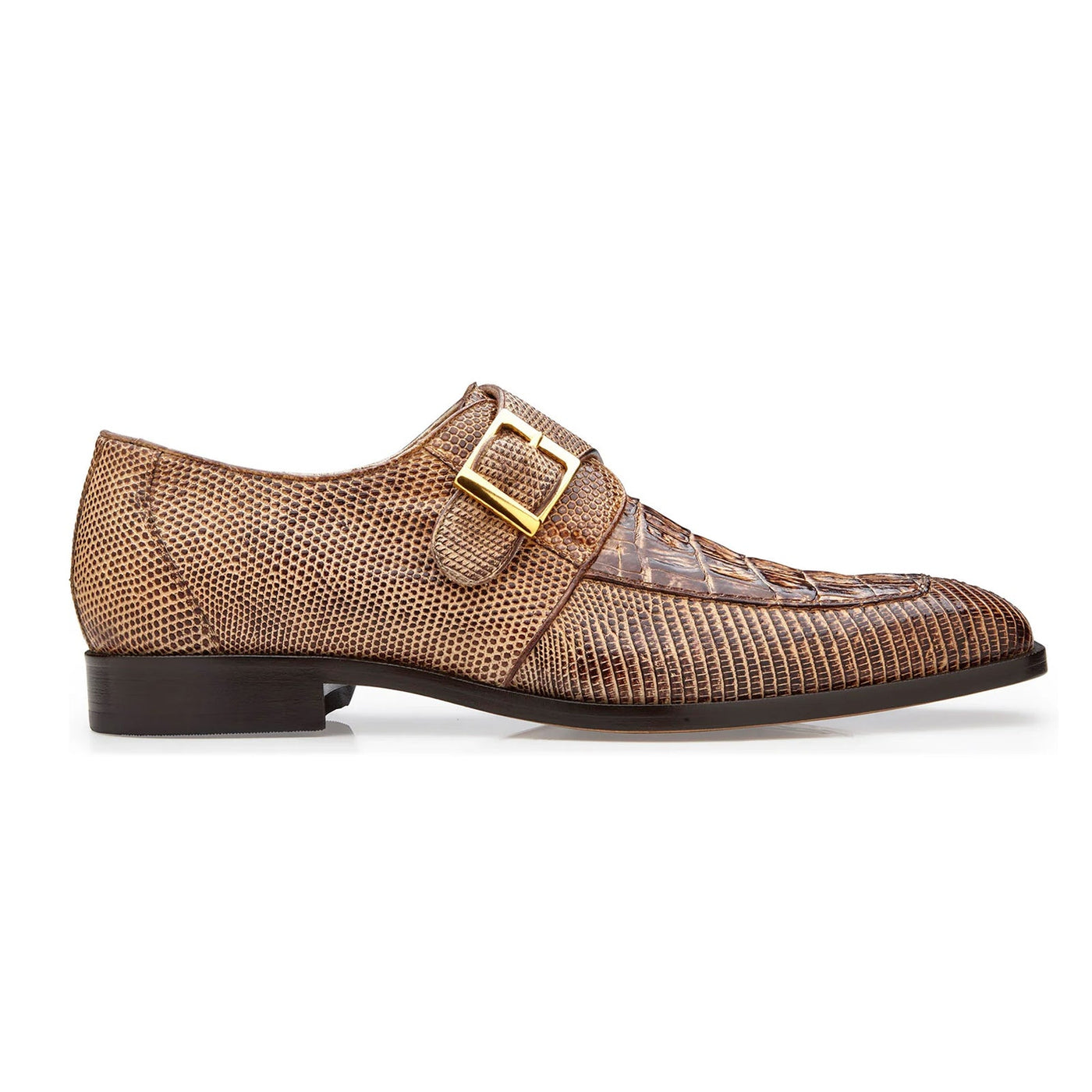 Men's Belvedere Pablo Crocodile & Lizard Moc-Toe Monk Strap Dress Shoe in Espresso