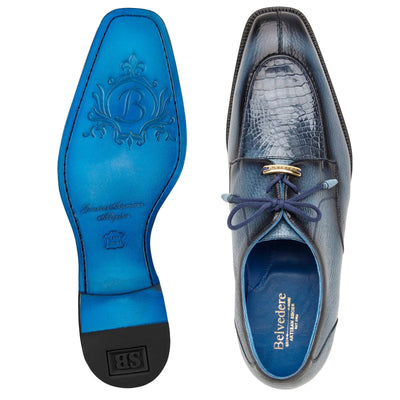 Men's Belvedere Primo Alligator & Calfskin Moc-Toe Dress Shoe in Safari Blue