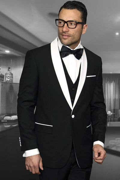 Men's Vested Classic Dinner Jacket Wedding Tuxedo in Black