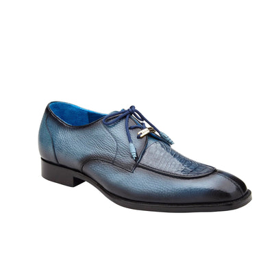 Men's Belvedere Primo Alligator & Calfskin Moc-Toe Dress Shoe in Safari Blue