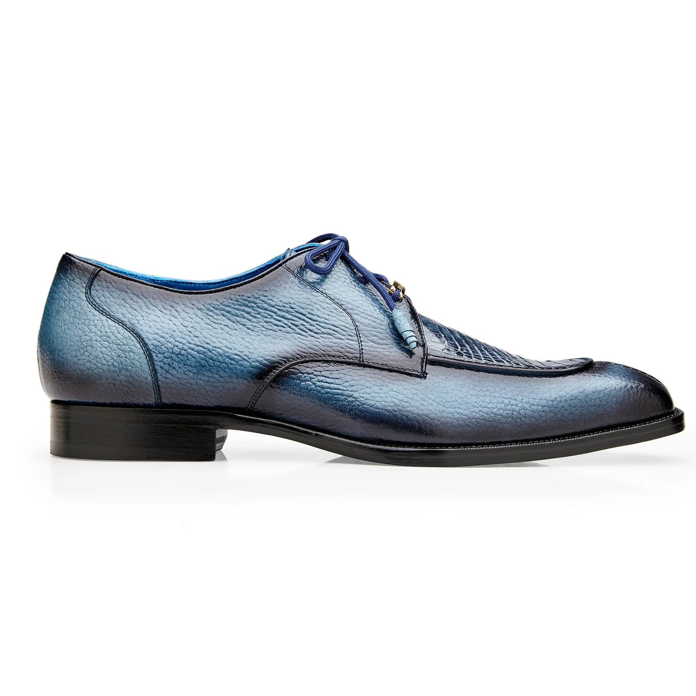 Men's Belvedere Primo Alligator & Calfskin Moc-Toe Dress Shoe in Safari Blue
