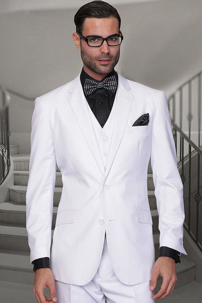 Men's Designer Vested Modern Fit Wool Business & Wedding Suit in White