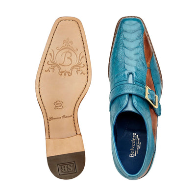 Men's Belvedere Marte Ostrich Leg Monk Strap Dress Shoe in Ocean Blue & Brandy