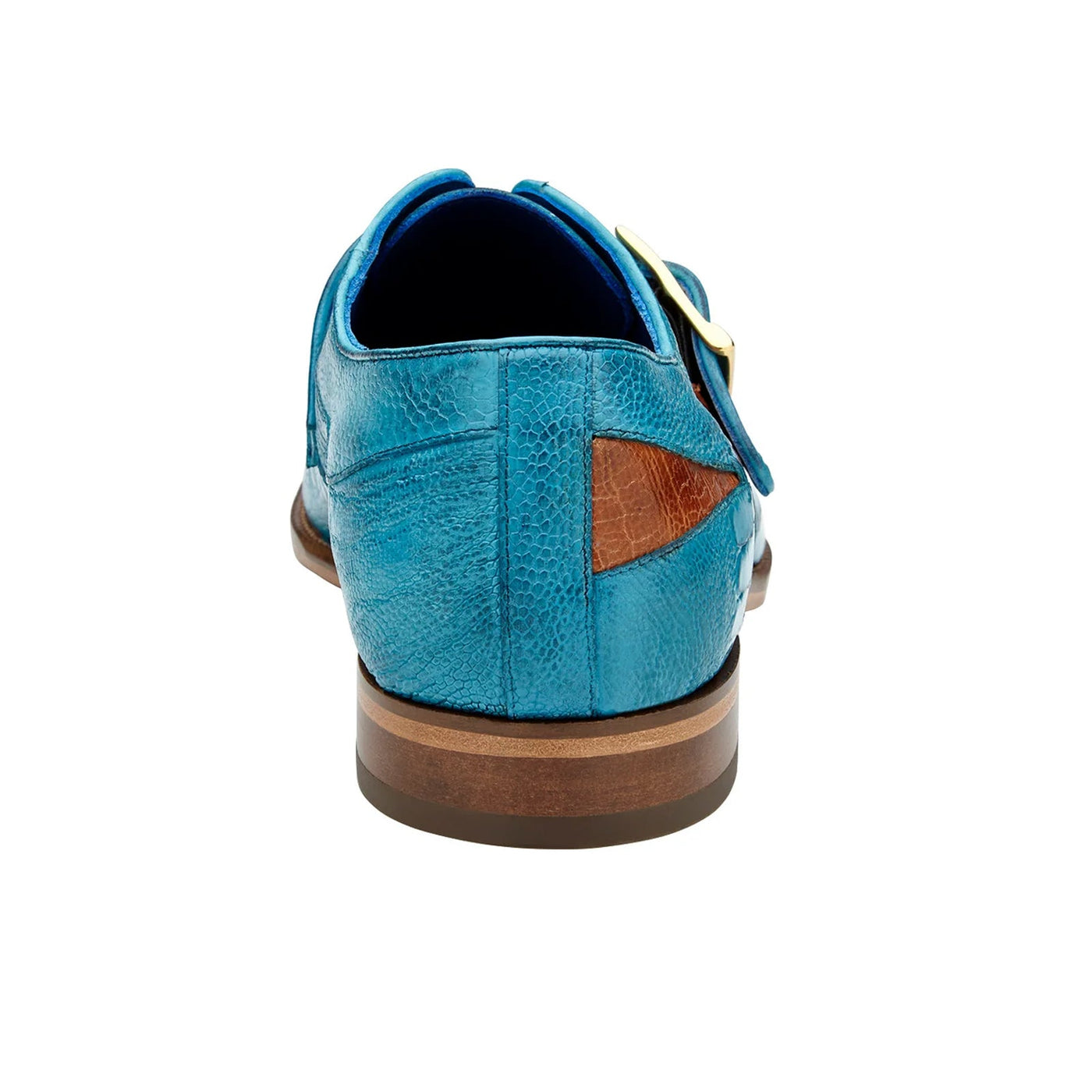 Men's Belvedere Marte Ostrich Leg Monk Strap Dress Shoe in Ocean Blue & Brandy