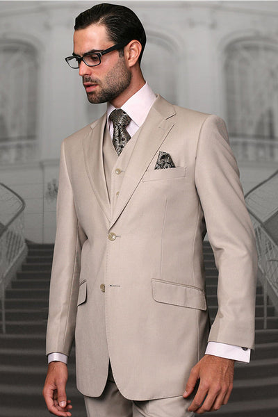 Men's Designer Vested Modern Fit Wool Business & Wedding Suit in Tan